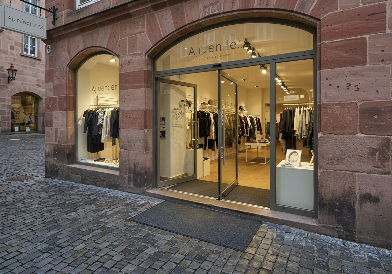 Ein sauberer Eingangsbereich eines Ladengeschäfts in der Nürnberger Altstadt