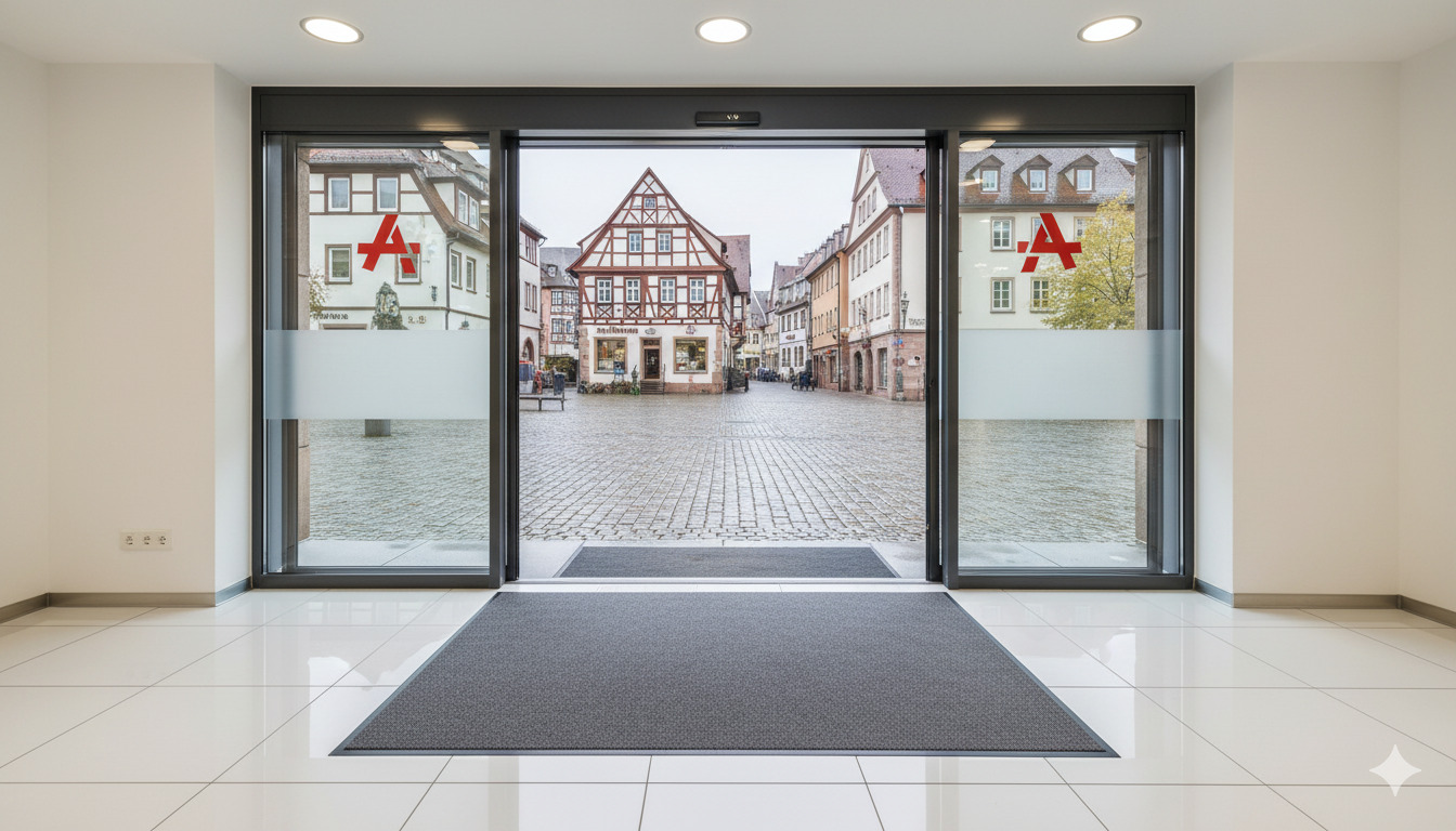 Sauberer Eingang einer Apotheke in Nürnberg